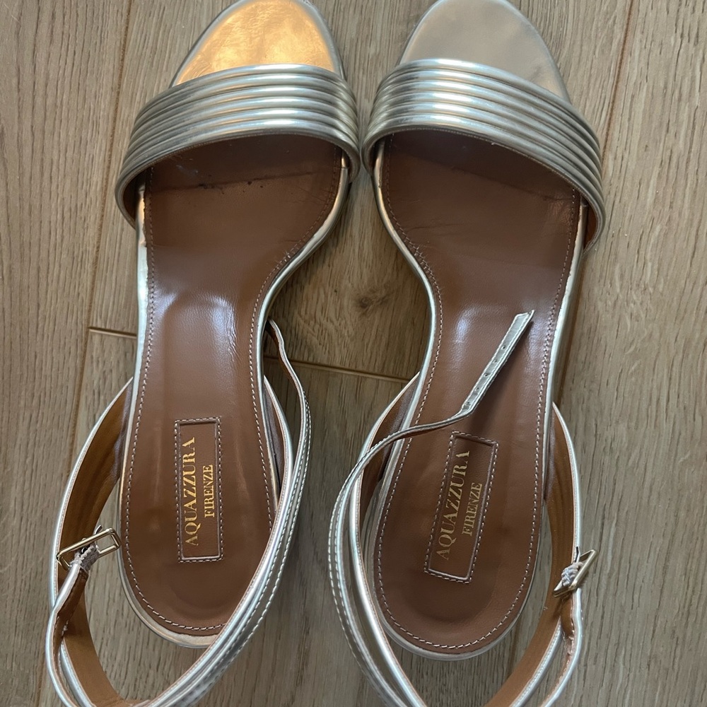 Aquazzura Silver and Brown Sandals with Modern Design